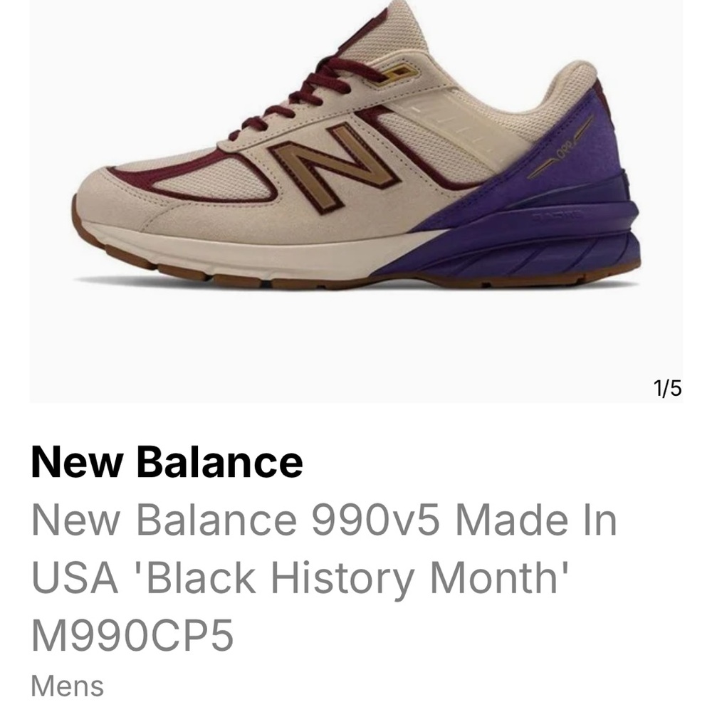 New Balance 990v5 Men's Sneakers - Cream and Purple